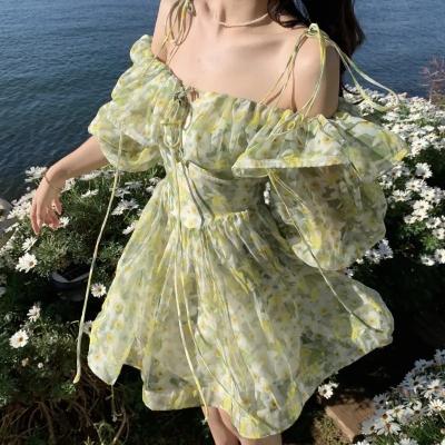 China Anti-wrinkle 2023 Elegant Women Holiday Party Boho Dresses Summer Floral Fairy Dress Korean Short Sexy Beach Backless Mini Outfits for sale