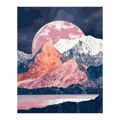 China Abstract Paintboy Landscape Moon And Mountain Wall Pictures Painting With Wooden Frame for sale