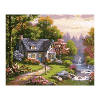 China Pastoral Custom Handmade Painting Kit Landscape Painting By Numbers Oil Painting Seaside Village Bedroom Diy Canvas for sale