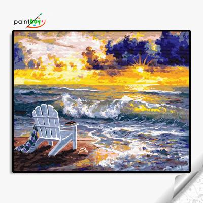 China Modern Seascape Wooden Frame Acrylic Painted Canvas Painting By Number for sale