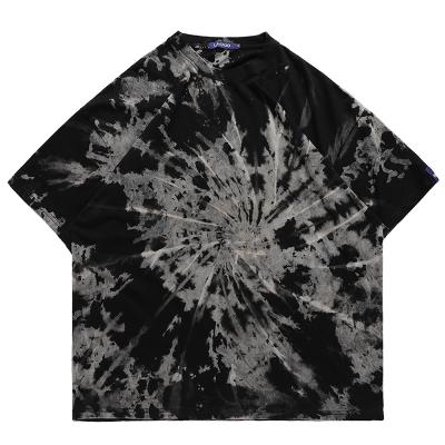 China Anti-wrinkle Lawfoo custom printed O-neck tie dye Unisex loose Heavyweight acid washed T-shirt for sale