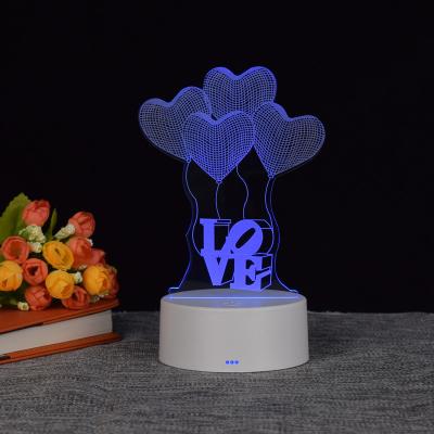 China Hotel Wooden 3d Optical Illusion Lamp Night Light Table Desk Led Lamp Base Love Christmas Gift for sale