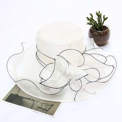 China New Product Customized Logo Eco - Friendly , Beautiful Luxury Organza / Flower Mesh Sunshade Ladies Party Hat for sale