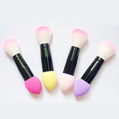 China Professional Two Heads Metal Smudge Brush 1pc Cosmetic Tool With Sponge Blush Foundation Concealer Brush Cosmetic Tool Make Up Brush For Face for sale