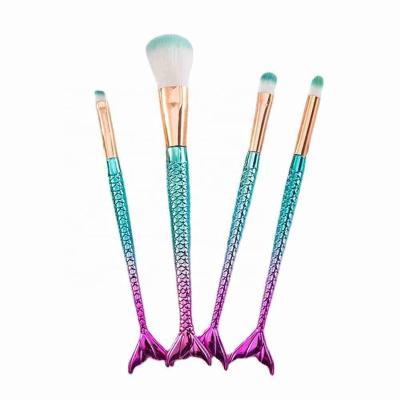 China Angular Blush New Four-piece Costume Mermaid Makeup Brush Set Colorful Soft Synthetic Hair Loose Powder Brush Beauty Makeup Tools for sale