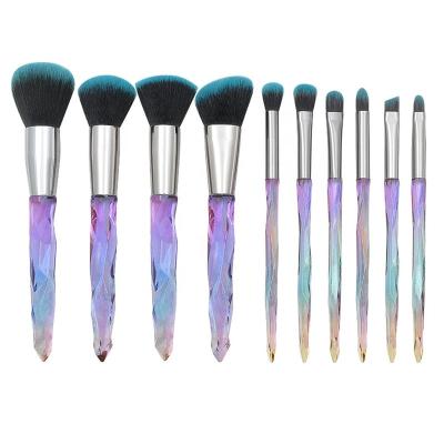 China Angular Blush 2022 Hot Selling Concealer Foundation Brush 10pcs Crystal Makeup Brushes Transparent Diamond Crystal Handle Makeup Brush Set for sale