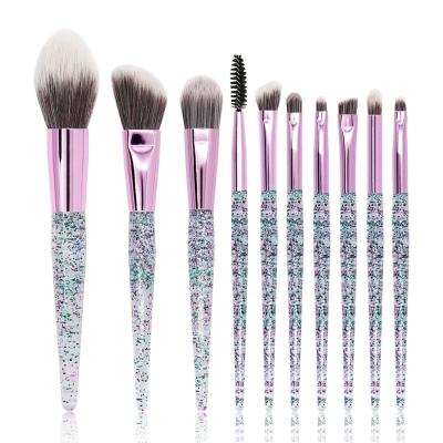 China Angular Blush Custom Logo Brush Set Hot Selling 10pcs Crystal Makeup Brushes Transparent Diamond Crystal Handle Foundation Blending Makeup for sale