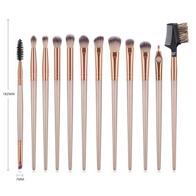 China Angular Blush Professional Champagne Color Soft Hair Cosmetic Eyebrow Brush Eyeliner Makeup Set Brushes 12PCS for sale