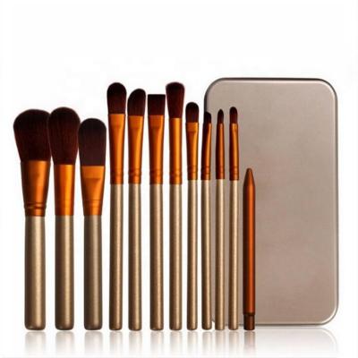 China Angular Blush 12pcs Portable Professional Plastic Handle Make Up Brush Set With Iron Box Eyeshadow Highlight Blush Brush Beginner Beauty Tool for sale