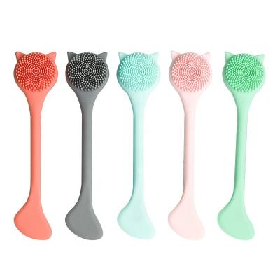 China Dual Flat Brush Silicone Face Mask Sweep Massager Portable Blackhead Removal Dual Head Beauty Facial Cleansing Cosmetic Tool for sale