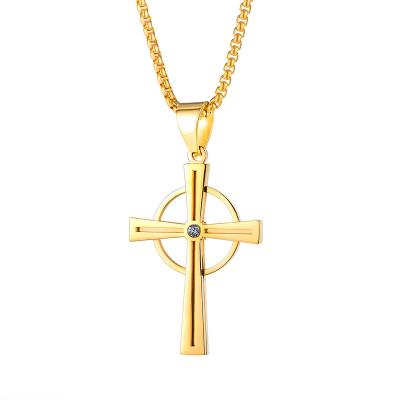 China TRENDY jewelry European and American cross circle circle retro fashion hip hop street stainless steel pendant necklace for sale