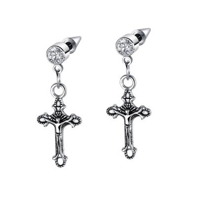 China Trendy Retro Men's Stainless Steel Cross Shelf Exaggerated Cross Earrings Trendy Titanium Steel Men's Cross Earrings Eardrops for sale