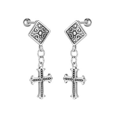 China Fashionable European and American retro frontier men's unique titanium steel cross earrings live earrings factory supply for sale