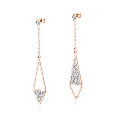 China Trendy Women's Fashion Titanium Steel Earrings Ear Studs Zircon Rhombus Diamond Earrings Women Full All Match Tassel Earrings for sale