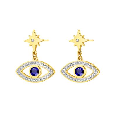 China FASHIONABLE Gold Color Turkey Blue Eyes Stainless Steel Eye Border Hot Selling Pendant Zircon-encrusted Stud Earrings for sale