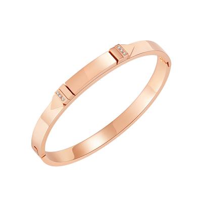 China Simple Rose Gold Plated Inlaid Adornment Fashion Zircon Stainless Steel Titanium Steel One Piece Bracelet for sale