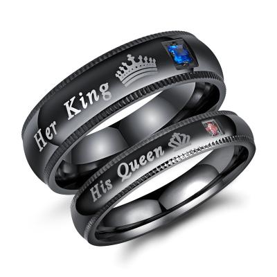 China Cross-border supply Hiphop European and American King His QueenCrown couples ringHer couples titanium steel rings for sale