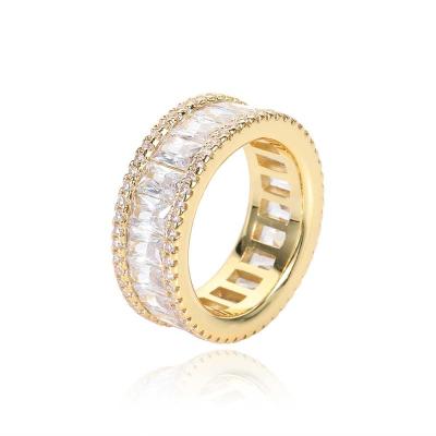 China TRENDY Fashion 18K Gold Plated Copper Inlay Cubic Zirconia Ring Baguette Rings for sale