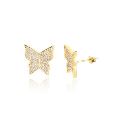 China TRENDY hot sale in small lightly inlaid butterfly stud earrings with zircon personality hippie real gold plating925Silver pin earring for sale