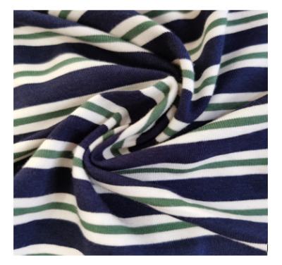 China Blue, White And Green Striped Smooth 100% Knitted Fabric Cotton T-shirt Skirt Fabric Tear-Resistant for sale