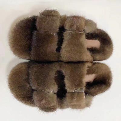 China 2022 hot fashion trend selling all mink fur slippers with buckle for sale