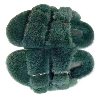 China 2022 Fashion Trend Customized Luxury Women Mink Fur Color Designer Slippers With Buckle for sale