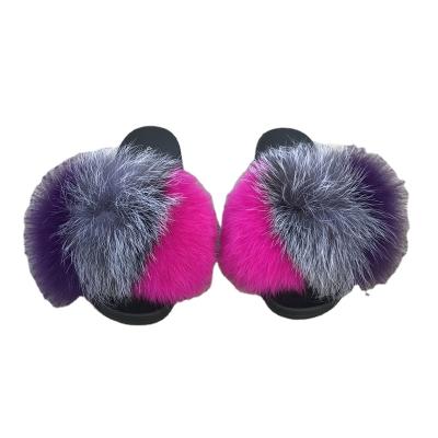 China Custom Real Fox Bedroom Sandals Logo Ladies Style Outdoor Slippers Fashionable Colorful New Fur Anti-slippery Lovely For Women for sale