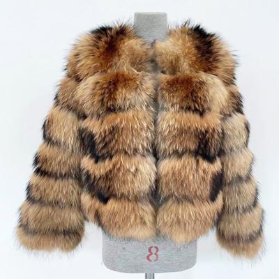 China Fashionable and warm plus size women's real raccoon fur coat in natural color for sale