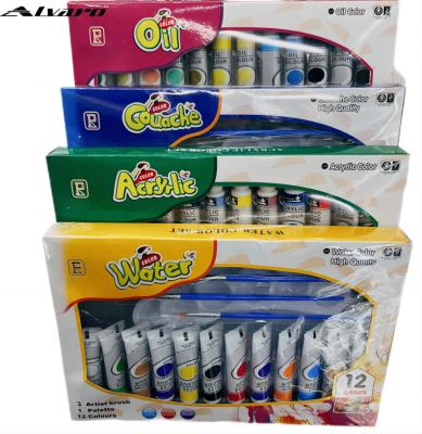 China Bright Colors 12ml Oil Color Paints Art Painting Colors with Brush and Oil Color Dye Palette for Students and Children 12 Colors for sale