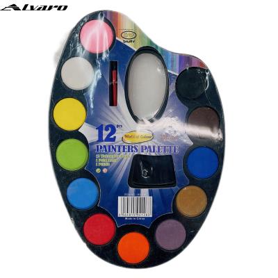 China Classic Children's Art Tool Solid Watercolors 12 Color Palette Watercolor Paints with Brush for Kids and Artist for sale