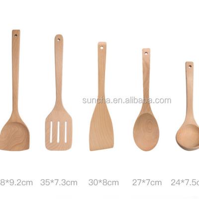 China HOT 2021 Viable Suncha Beech Wood Non Paint Non Stick Soup Ladles Rice Spoon Set for sale