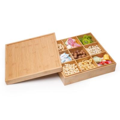 China Sustainable Organic Bamboo Snack Box For Storage Candy Serving Tray Bamboo Box For Dried Fruit And Nuts Food Storage Container Box for sale