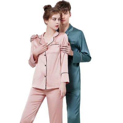 China High quality QUICK DRY satin summer men's and women's pajamas set couples pajamas satin pijama pijamas-por-maire for sale