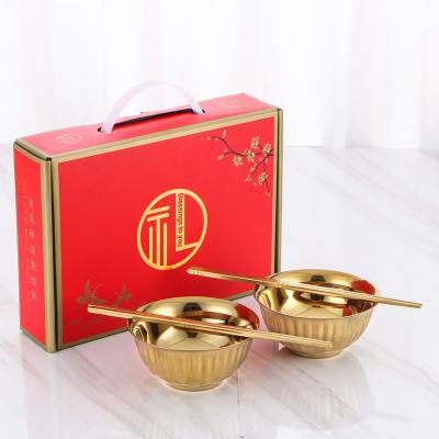 China Sustainable Luxurious Golden Stainless Steel Bowls Set With Chopsticks for sale