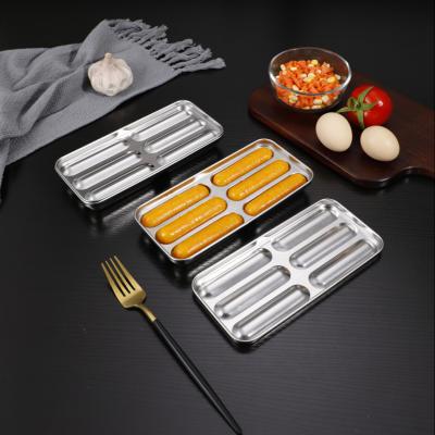 China 6 Cavity Stainless Steel Sausage Mold Oven Baking Tray Viable Rectangle Hot Dog Bakeware for sale