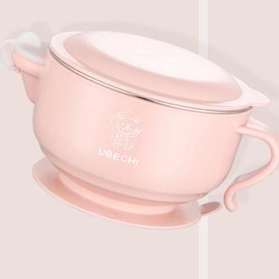 China Made of stainless steel& High Quality Plastic Stainless Steel Suction Food Bowl Baby Insulation Warmer Feeding Bowl With Lid for sale