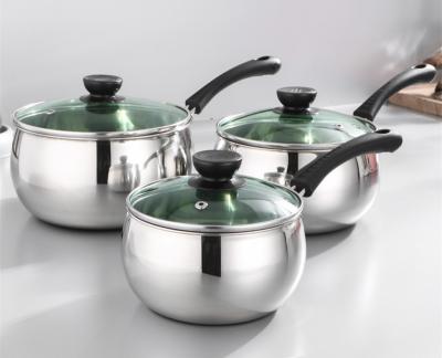 China Sustainable Household Stainless Steel Pans With Glass Lids With Handle 3 In One Kitchen Set for sale