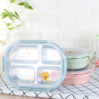 China Airtight Stainless Steel Heat Preservation Fast Food Dish Bento Box With Lock Clip Microwavable Cartoon Design for sale