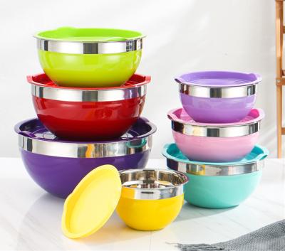 China Sustainable Multicolor Salad Bowl Stainless Steel Mixing Bowls With Airtight Lids for sale