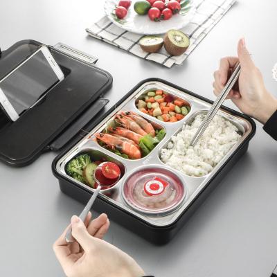 China Best Viable Selling Leakproof Stainless Steel Rectangle Compartment Lunch Box With Locks for sale