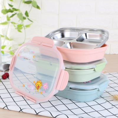 China Freshness Preservation Cartoon Stainless Steel Microwavable Food Container With Lock Clip For Kids for sale