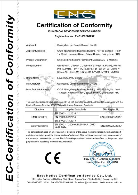 EC-Certification of Conformity - GUANGZHOU LOVBEAUTY BIOTHCH CO.,LTD