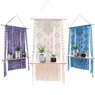 China Traditional Macrame Tapestry Shelf Bohemian Hand Woven - Nordic Hanging Wall Shade Flower Shelf Woven Tassel for sale