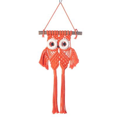 China Traditional Bohemian Handmade Owl Macrame Tapestry Shelf Woven & Nordic Hanging Wall Shade Flower Shelf Woven Tassel for sale