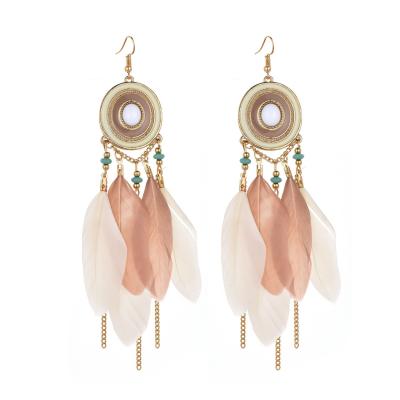 China 2022 Wholesale Environmentally Friendly Dropshipping Bohemia Beach Fashion Feather Tassel Earrings Jewelry Earrings For Women for sale