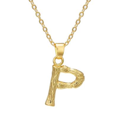 China Environmental Friendly 2021 18K Real Gold Plated 26 Letters Hammer Effect Necklace For Women for sale