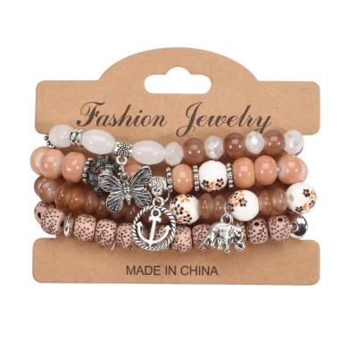 China Wholesale CLASSIC Beaded Bracelet Anchor Charm Designer Chain Bracelet Elastic String Set For 2022 Women for sale