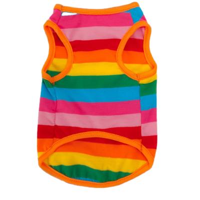 China Stored Breathable 100% Cotton Rainbow Guangzhou Seasonal Stripe T-shirt Summer Vest Dog Clothes for sale