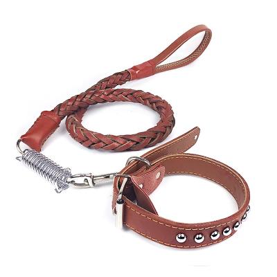 China 2021 Personalized Pet Rope Collar Metal Buckle Leash Leather Luxury Dog Collar and Leash Set for sale