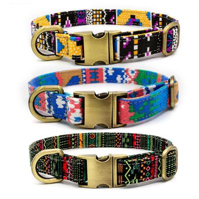 China Custom Cheap Canvas Dog Pet Collar With Metal Buckle Bohemian Style Multiple Colors Adjustable Dog Collar Quick Release Pet Collar for sale